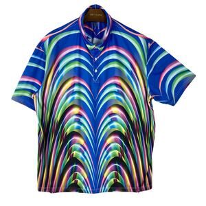 Unbranded Polo Mens XXXL Multicolor Neon Abstract Art Moisture Wickiny Short-Slv